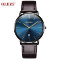 Men Watch Luxury Brand OLEVS 5869 Quartz WristWatch Power Reserve Water Resistant Feature Genuine Leather Chronograph  Clock